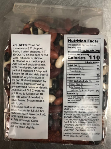 5 Bean chili directions, ingredient list and nutrition facts