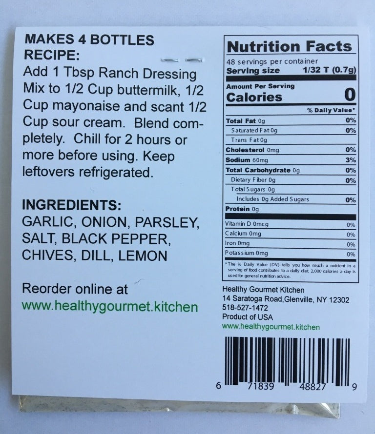 Healthy Gourmet Kitchen - Ranch Dressing Dip Mix Healthy Gourmet Kitchen - Ranch Dressing Dip Mix